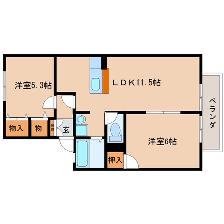 県総合運動場駅 徒歩14分 2階の物件間取画像